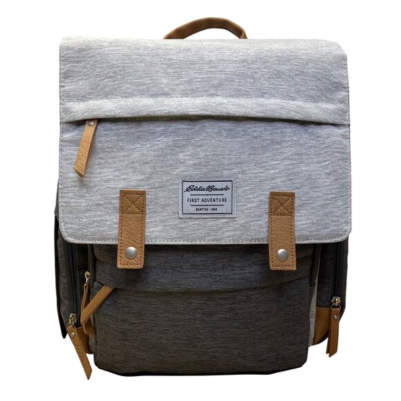 Eddie Bauer Unisex Gray & Charcoal 12 Compartments Diaper Cascade Backpack Sz L - Picture 1 of 16